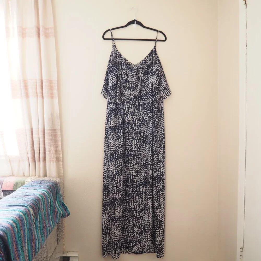 White House Black Market Navy Blue Spaghetti Strap Flounce Maxi Dress - Picture 7 of 8
